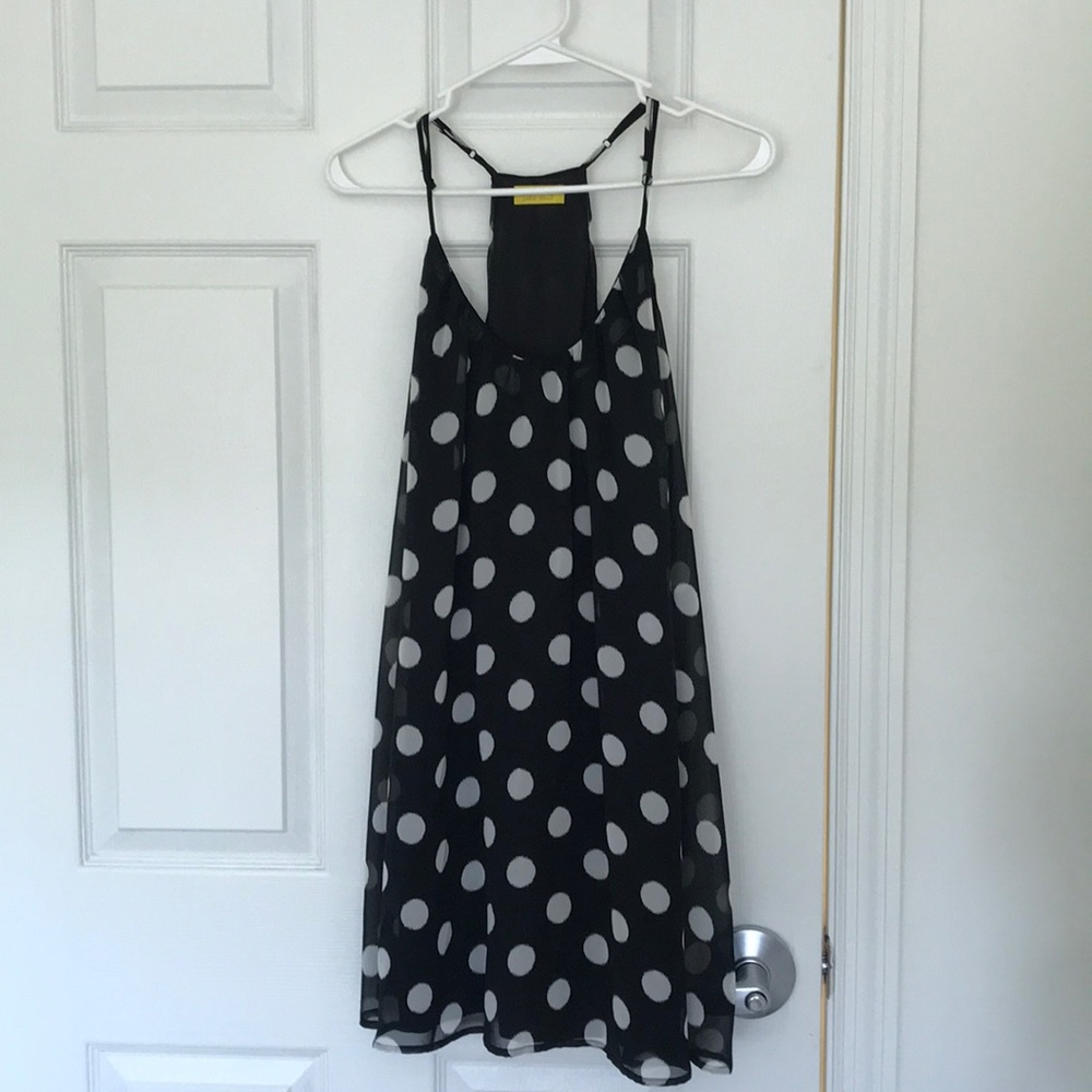 black and white polka dot chiffon dress